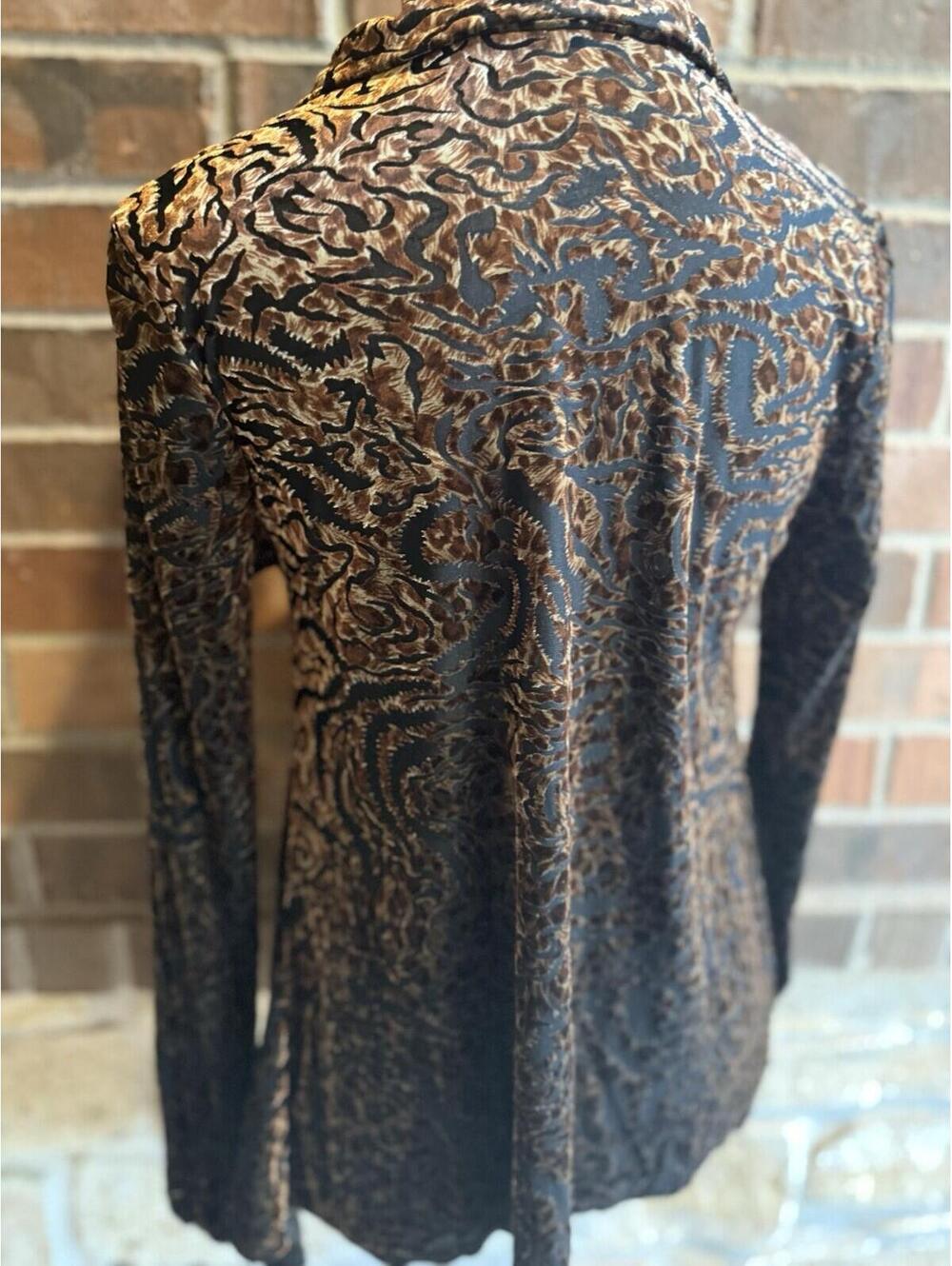 🐱✨ Sno Skins Small Burnout Velvet Blouse Cheetah Animal Print Brown Black - Picture 5 of 10
